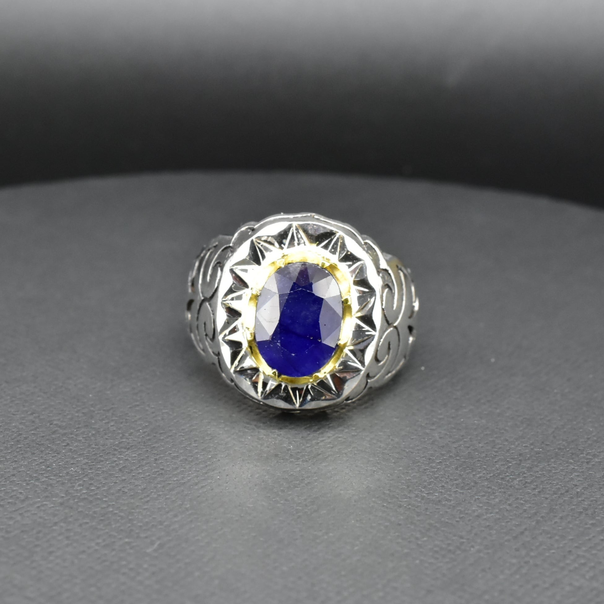 Blue sapphire silver ring deals for men